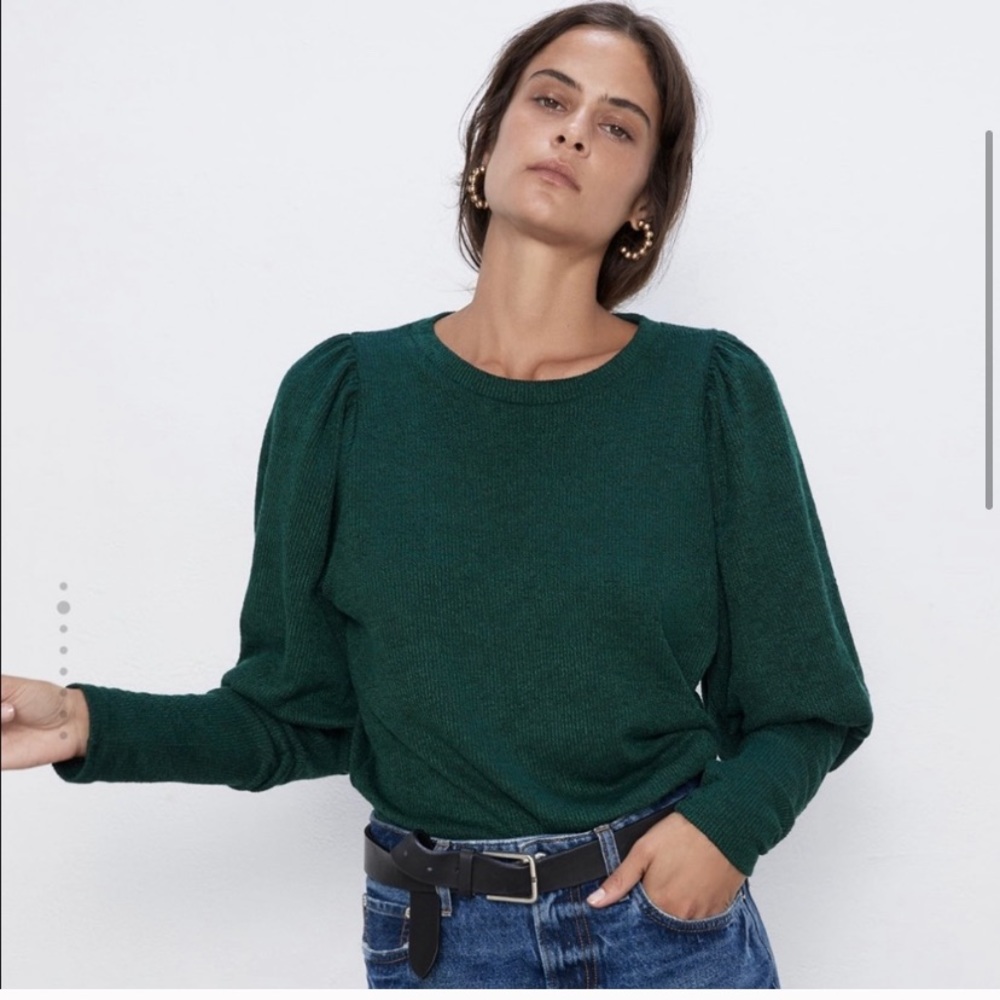 Zara emerald green puff sleeve sweater
